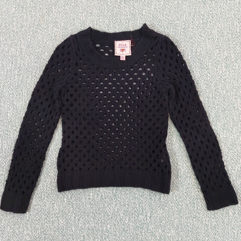 Pink Republic Lattice Knit Crew Neck Sweater, Girls Sz M